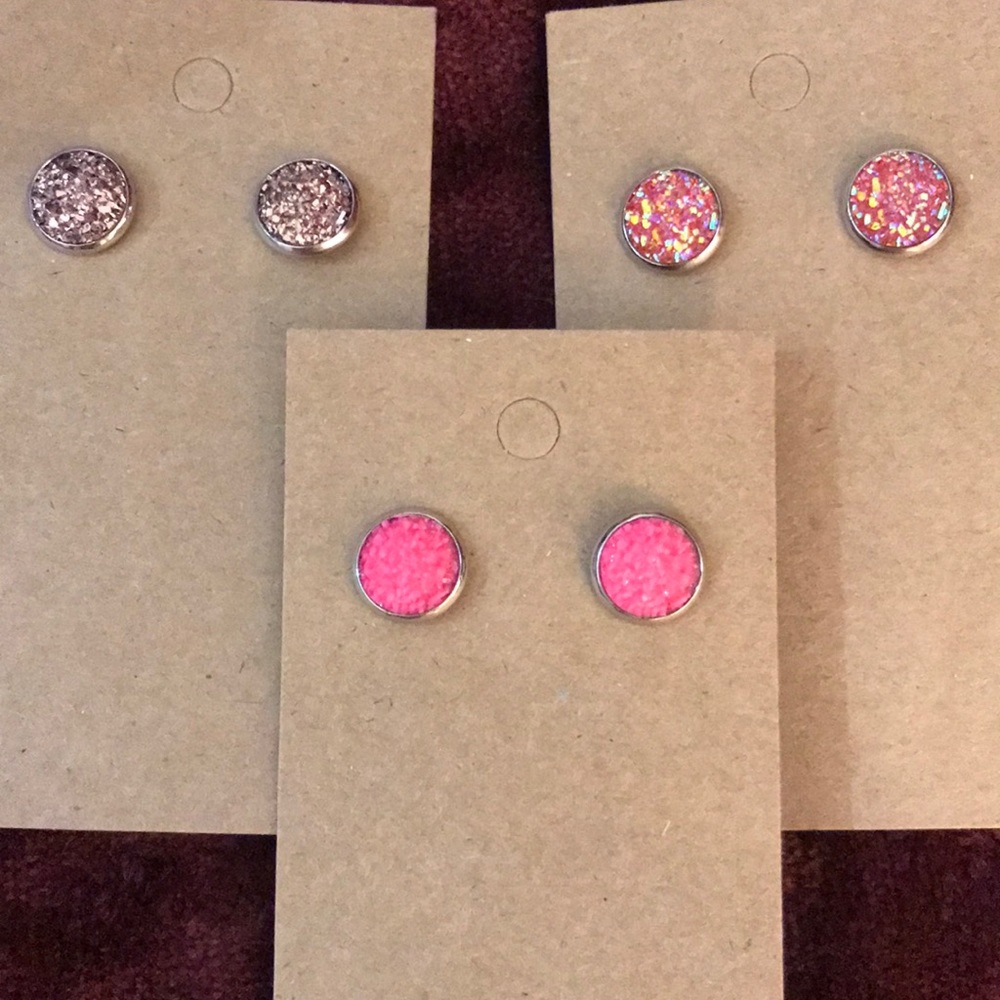 🆕1 cm Pink Druzy Stud Earrings